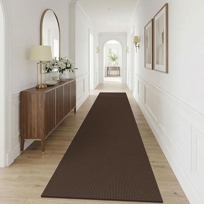 KOZYFLY Cotton 3x12 Runners Rugs for Hallway, Long Washable Runner Rug, Woven Non Slip Kitchen Runner, Braided Entryway Rug, Floor Carpet for Entry, Aisle, Hall, Brown/Dark Brown