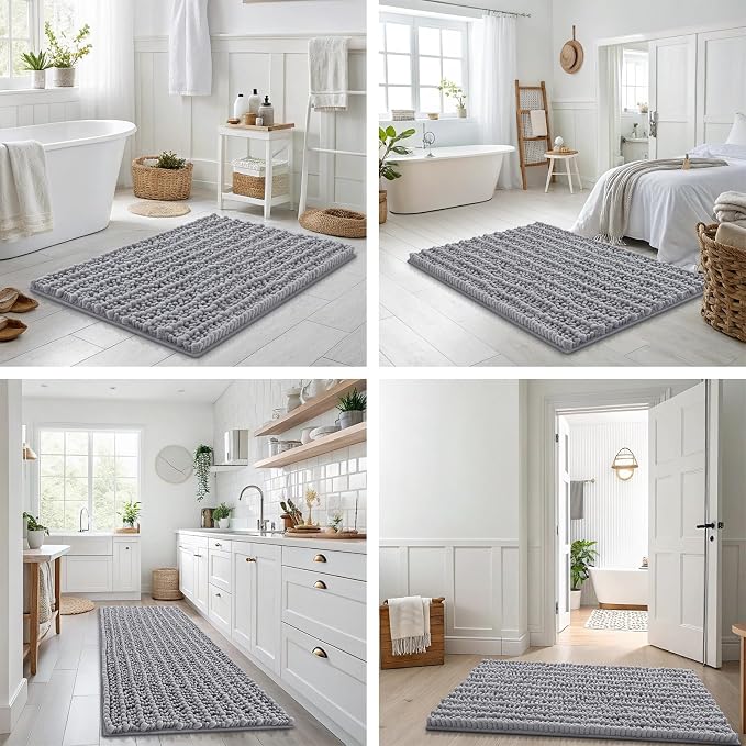 Smiry Bathroom Rugs Mat 59x20, Extra Soft Absorbent Chenille Bath Rugs, Non Slip Rubber Backing Machine Washable Quick Dry Bath Mats for Bathroom Floor, Tub, Shower, Home Decor Accessories, Grey