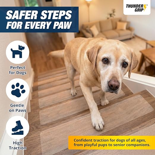Clear Stair Treads Non-Slip 24"x4" - 18-Pack Indoor Stair Grips Non Slip for Wooden Steps - Anti Slip Adhesive Strips for Dogs & Elderly - Staircase Step Treads - Transparent Treads for Wood Stairs