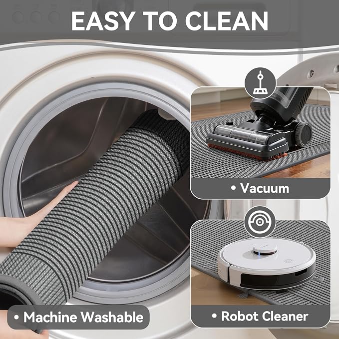 Kitchen Mats for Floor, 17''x47'' Washable Non Slip Absorbent Kitchen Mat, Braided Kitchen Runner Rug, Kitchen Sink Rug, Grey