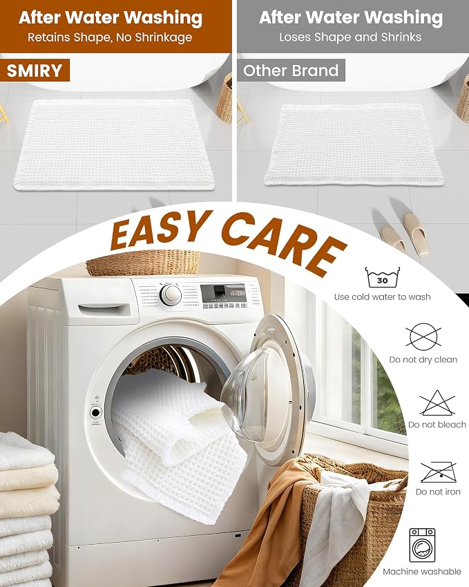 Smiry Waffle Bath Mat 47x24, Extra Soft Absorbent Bathroom Rugs, Non Slip Machine Washable Quick Dry Bath Rugs for Bathroom Floor, Tub, Shower, Home Decor Accessories, White