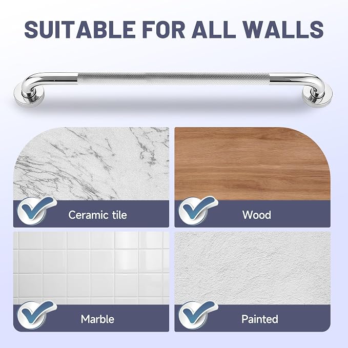 32 Inch Shower Grab Bar, Chrome Anti Slip Safety Bars, 304 Stainless Steel Bathroom Handrail, Handicap Grab Bars for Wall, Shower Grip Handle for Seniors Elderly Injury Assist Bath (1.25" Dia)