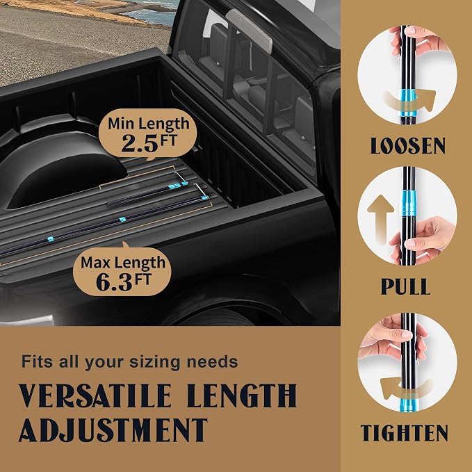 LOVEETA® 6.3 Ft Cargo Grabber Reach Retriever Tool - 2.0 New Upgraded Extendable Pickup Truck Bed Accessories, Multi-Use Truck Bed Reach Tool (Jet Black) - 2 Hooks