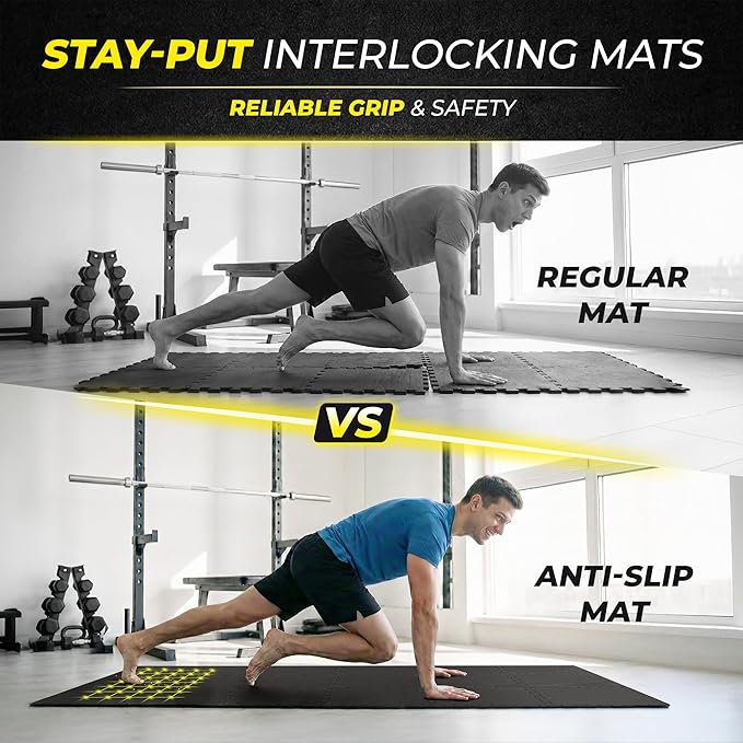 bemaxx Gym Mats Set - 18 pcs EVA Interlocking Foam Floor Tiles (12.6"x12.6"x0.4") 18sqft Protective Gym Flooring Sports Home Workout Exercise Mats Puzzle Garage Fitness Play-Room Pool Treadmill Bike