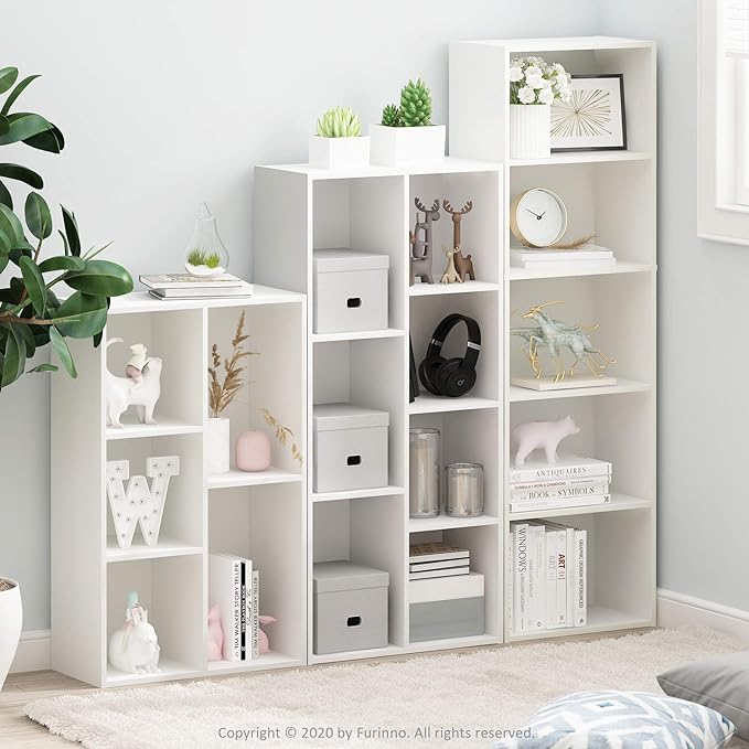Furinno LUDER Book Shelf, 5-Tier Bookshelf, Bookcase with Open Shelves, 9.4 x 15.8 x 52, Easy Assembly, for Living Room, Bedroom, Home Office, White