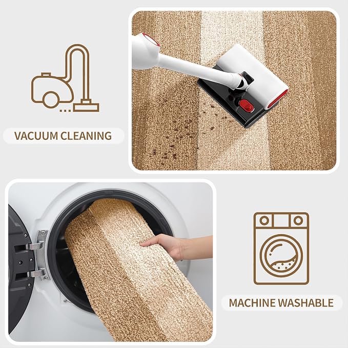 Kitinjoy Indoor Outdoor Door Mat, 59x24 Non-Slip Absorbent Dirt Trapper, Low-Profile Washable Inside Entrance Front Floor Mat, Sturdy Soft Entry Doormats for Entryway, Camel