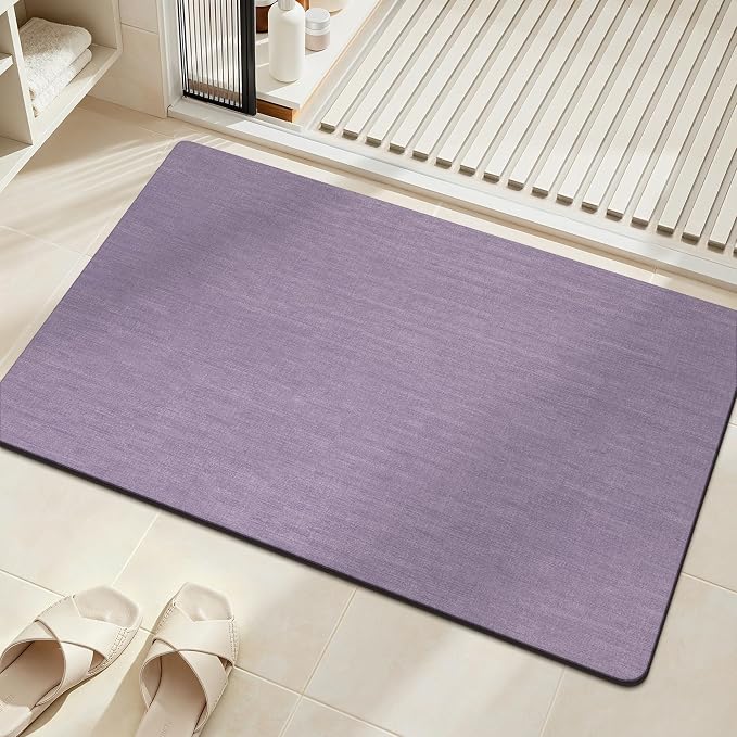Mecko Bath Mat, Ultra Absorbent Quick Dry Bathroom Floor Mats-Rubber Non-Slip Thin Bathroom Rug Fit Under Door, Faux Suede Surface Shower Rug for Bathtub, Sink, Shower Room(Lavender Purple,20"x32")