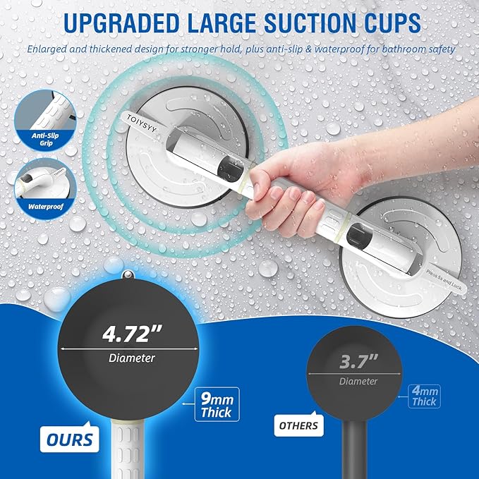 Grab Bars for Bathtubs & Showers 2 Pack, 265lbs Shower Grab Bars for Seniors with Safety Indicator, Night Glow, 15 Inch No-Drilling Heavy Duty Shower Handles for Elderly Suction