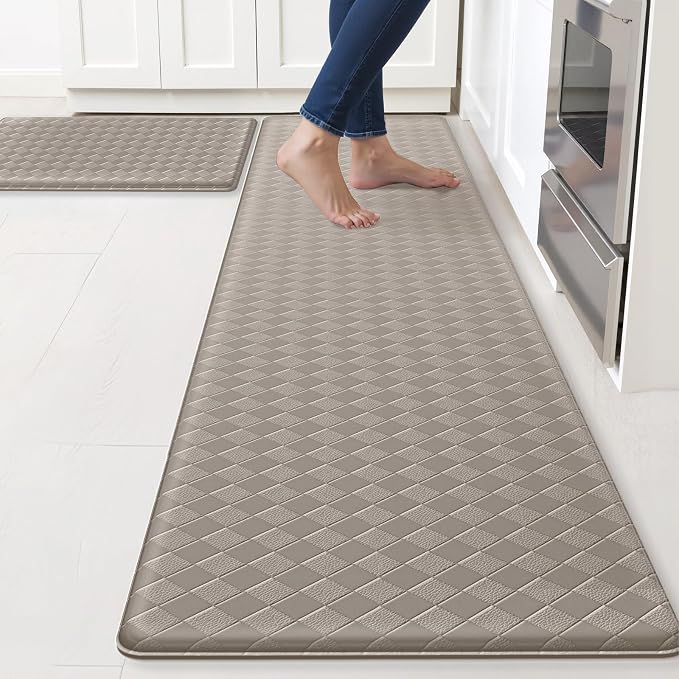 TranquilRelax 2-Piece Anti-Fatigue Kitchen Mats, Cushioned Non-Slip Waterproof Sink & Stove Floor Mats, Comfortable Standing Rug Set for Kitchen, Laundry & Entryway, Brown