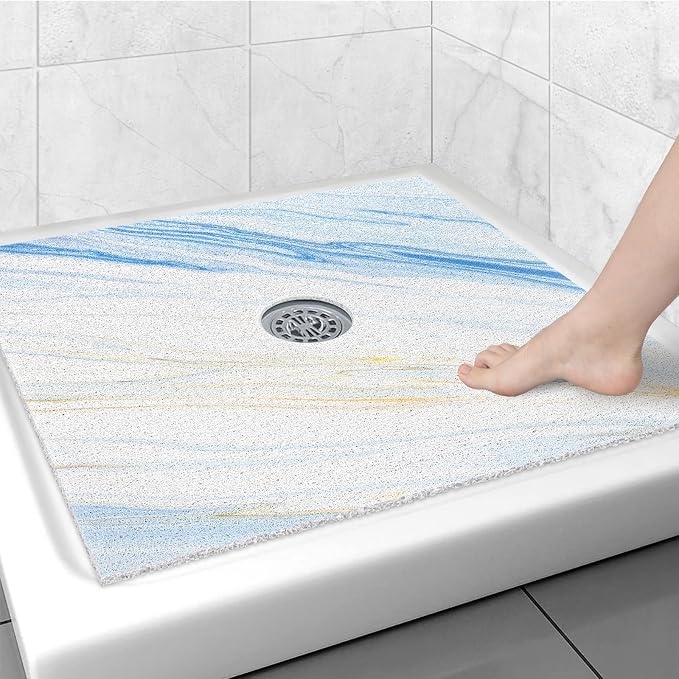 Square Shower Mat Non Slip: 36x36 Inch Large Shower mats for Inside Shower with Drain Hole in Middle, Super Soft PVC Loofah Massage Shower Floor Mat, Anti Slip Shower Stall Mat, Quick Drying