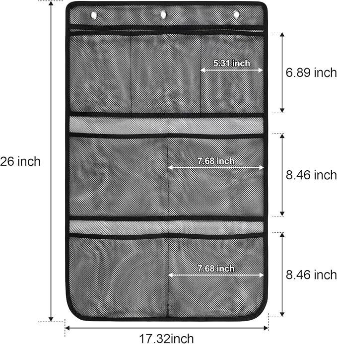 F-color Cruise Essentials 2026 - Mesh Shower Organizer Hanging with 7 Pockets for RV Gym Camping, Quick-Dry Portable Toiletry Bag with Metal Hooks for Bathroom Travel Toiletries, Black+Black