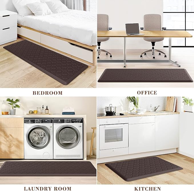 Kitchen Mat [2 PCS] Cushioned Anti-Fatigue Floor Mat, Waterproof Non-Skid Ergonomic Comfort Foam Rugs, Standing Mat for Kitchen, Floor,Office, Sink, Laundry(Chocolate)