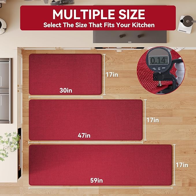 YDKGL Kitchen Mats for Floor, Super Absorbent Kitchen Rugs Non Slip Washable, Soft Imitation Linen Braided Kitchen Runner Rug, Standing Mat Kitchens Sink Mat, Easy to Clean, Red 17x95