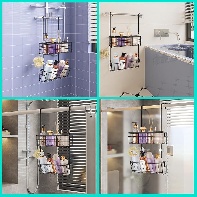 HapiRm Hanging Shower Caddy Organizer - No Drilling Shower Organizer with Inclined Shelf, Rustproof & Waterproof 304 Stainless Steel Bathroom Caddy - Black