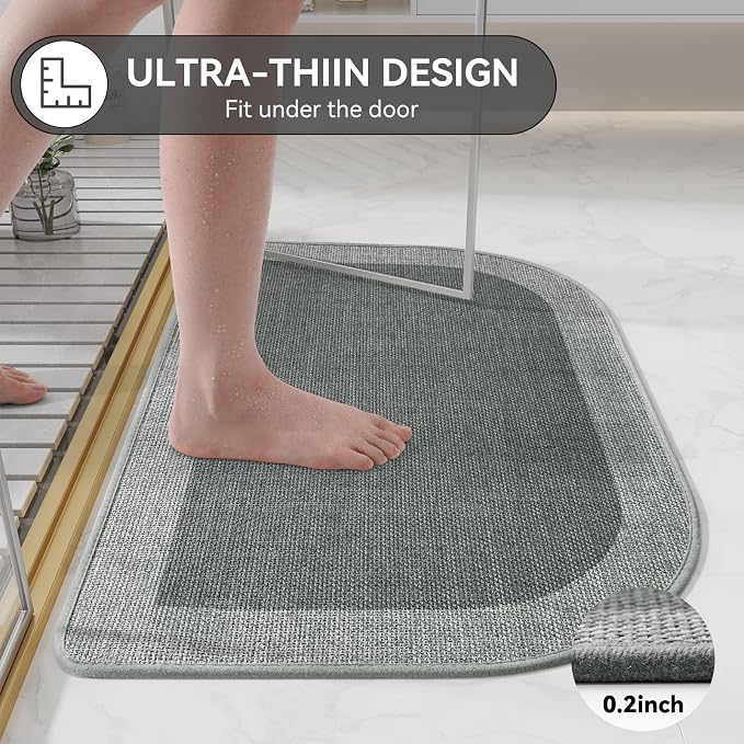 YDKGL Half Circle Bath Mat,Thin Bathroom Rugs Fit Under Door Quick Dry Non Slip Washable Bathroom Mat with Rubber Backing,Absorbent Woven Half Round Shower Rug