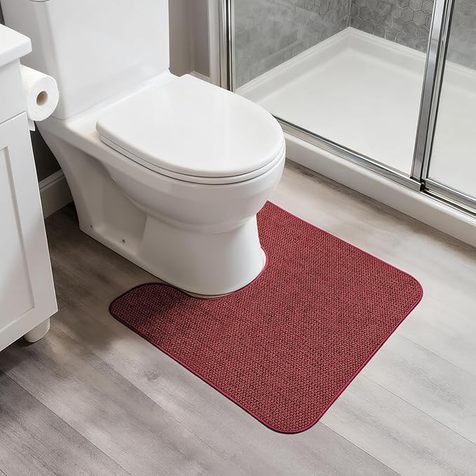 Bosap Toilet Rugs U Shaped Bathroom Rug,Machine Washable Non Slip Quick Dry Super Absorbent Ultra Thin Toilet Mats for Bathroom Toilet.Red,1'8"x2'(20x24inch)
