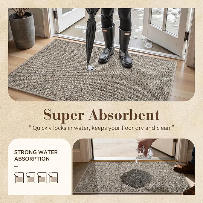 MontVoo Door Mat Indoor Entrance Doormat, Absorbent Durable Rubber Non Slip Front Door Mat for Inside Entry Entryway Dirt Trapper Welcome Mat, Grey Brown 32''x48''