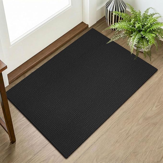 KOZYFLY Indoor Door Mat 2x3 ft Small Area Rugs Washable Front Door Mat Non Slip Rubber Backed Entryway Rug Cotton Entrance Doormat for Front Porch Bathroom Kitchen Bedroom, Black/Dark Grey
