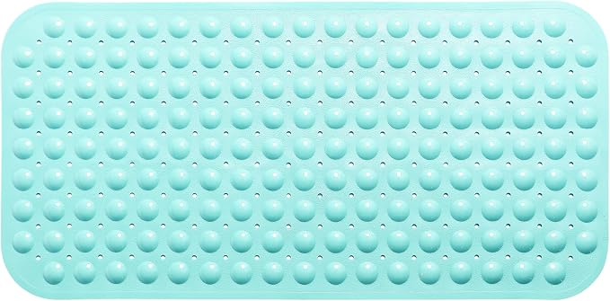 Large Non-Slip Bathtub & Shower Mat 31”x16” (Smooth/Non-Textured Tubs Only) Safe, Clean,Machine-Washable, Superior Grip&Drainage, Vinyl, Opaque Aqua/Blue-Green