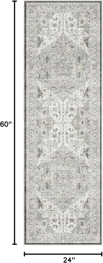 Madane Hallway Runner Rug - 2x5 Rug Runner Washable Runner Rugs Non-Slip Low-Pile Kitchen Runner Rug Laundry Room Rug Throw Carpet for Entrance Bedroom Living Room (2'x5', Ivory/Brown)