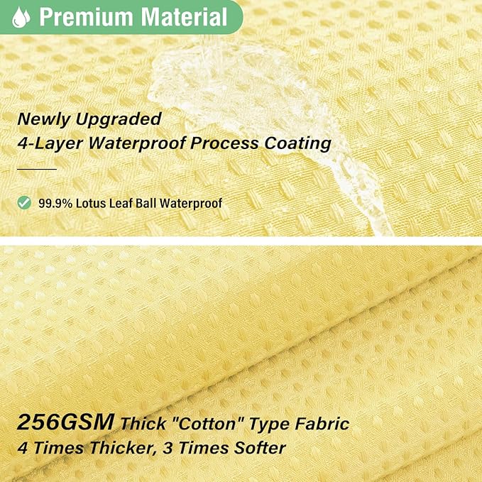 Dynamene Extra Long Shower Curtain - 84 Inch Long Waffle Weave Heavy Duty Fabric Bathroom Shower Curtain, Neutral Weighted Hotel Thick Bath Curtain Set with 12 Plastic Hooks,72x84, Yellow