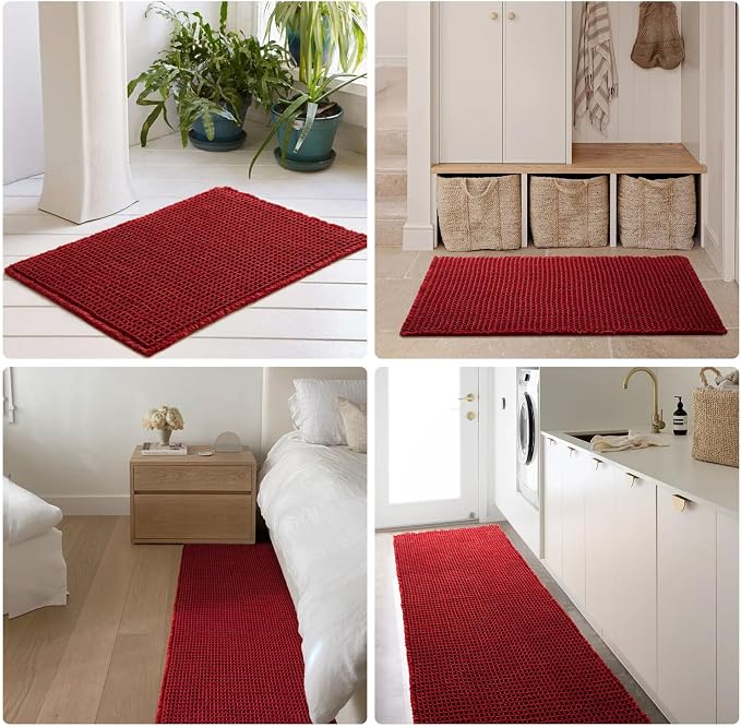 TYUU Waffle Bath Mat, Boho Bathroom Rugs Non Slip Washable Super Absorbent Quick Dry Bath Mat Farmhouse Bathroom Decor, 24"x16" Burgundy