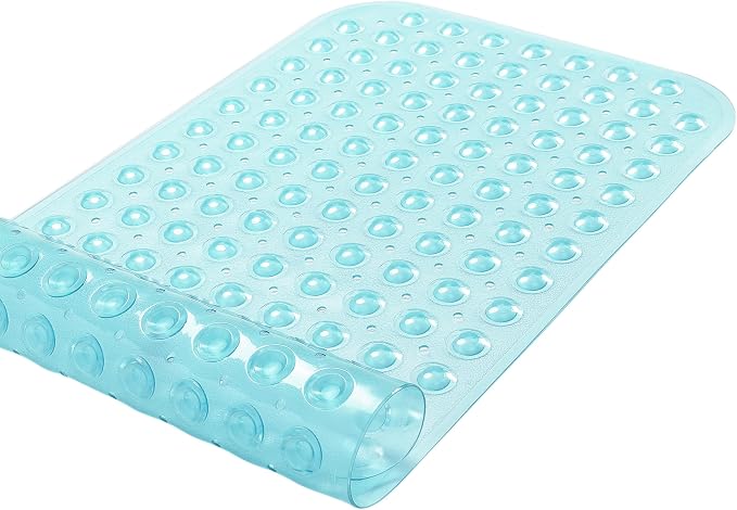 Large Non-Slip Bathtub & Shower Mat 31 inch x16 inch (Smooth/Non-Textured Tubs Only) Safe, Clean, Machine-Washable, Superior Grip&Drainage, Vinyl, Transparent Aqua/Blue-Green, Medium
