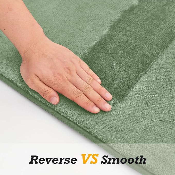 HUXMEYSON Bathroom Rugs Sets 3 Piece, Non-Slip & Quick Dry Bath Mat Set, Ultra Soft Velvet Bath Rugs for Bathroom, Toilet and Shower Floor, Grey Green