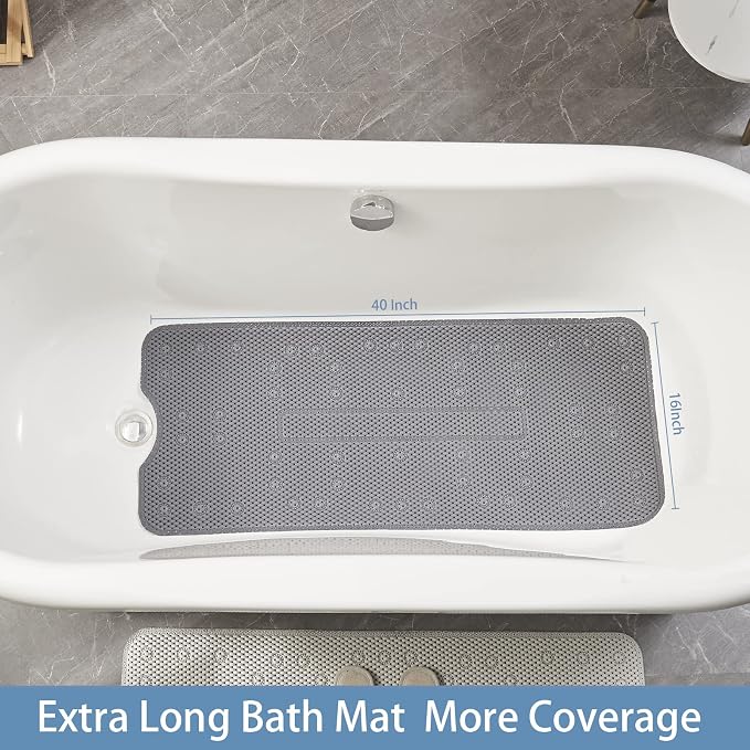 Webos Soft Bathtub Mat Non Slip: Memory Foam Shower Mat with Suction Cups for Bathroom Inside Tub 40X16Inch (Dark Grey)