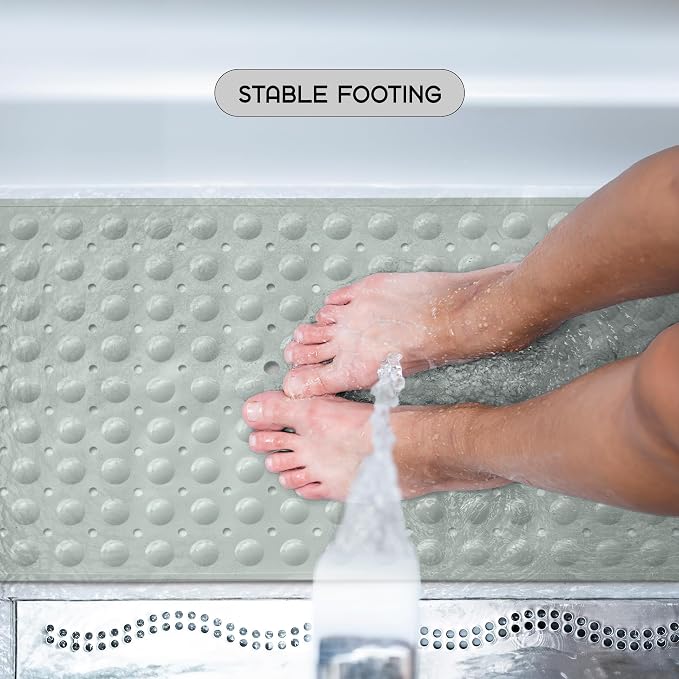 LDC Bath Mat for Tub, Inside Shower Bathtub Mat with Drain Holes and Suction Cups, Anti Slip Bath Mat Inside Tub Extra Long, 40x16 - Mint