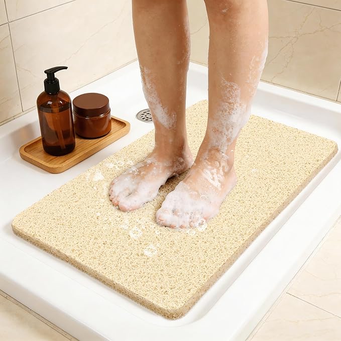 Joyhalo Shower Mat Bathtub Mat Non Slip, Bathmats Non Slip, Quick Drying Foot Scrubber Loofah Mats for Shower, Tub, Bathroom, Home, 30x17inch, Beige