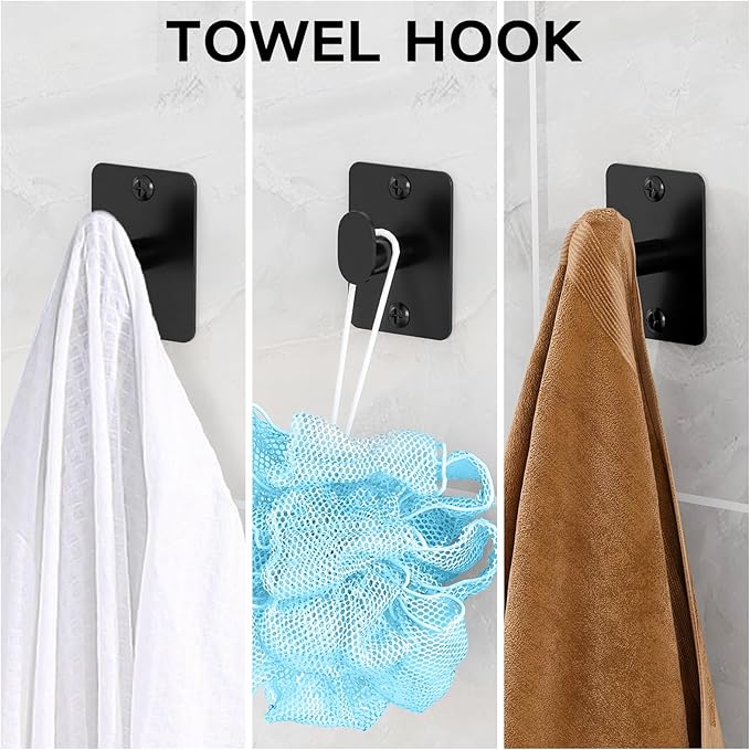 KLJKPA Matte Black Bathroom Accessories Set, 4 Pieces Bathroom Hardware Set, 16 inch Towel Bar, Towel Racks for Bathroom, Robe Towel Hooks, Toilet Paper Holder Wall Mounted