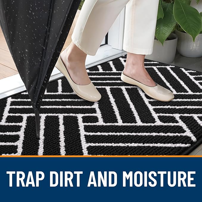 OLANLY Indoor Door Mat, 40x32 Inch, Dirt Resistant and Absorbent, Non-Slip Rubber Backing Floor Mats, Easy Clean Low-Profile Doormat for Entryway, Front Door, and Inside Entrance, Deep Black