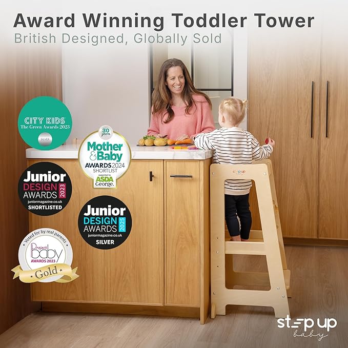 Stepup Baby Toddler Step Stool - Adjustable Height Kids Helper Step Stool, Durable, Non-Slip Platform for Bathroom Sink & Kitchen Counter, Toddler Tower for Exploration and Growth - Natural