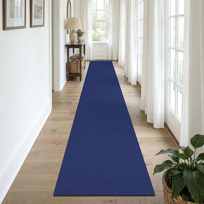 KOZYFLY Cotton 2x12 Runners Rugs for Hallway, Long Washable Runner Rug, Woven Non Slip Kitchen Runner, Braided Entryway Rug, Floor Carpet for Entry, Aisle, Hall, Royal Blue/Navy