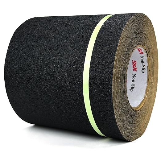 S&X Anti Slip Tape 6 Inch x 60 Ft, 2X Longer Heavy Duty Grip Tape with Glow-in-Dark Strip, Outdoor Stair Treads Non-Slip for Steps, Ramps, Boats, Decks, Non-Skid Safety, Long-Lasting