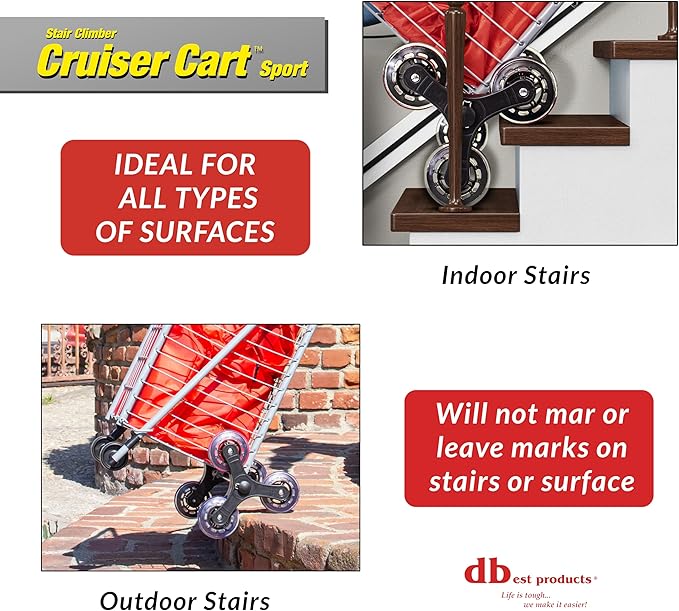 dbest Products Stair Climber Cruiser Cart Sport, Foldable Grocery Cart on Wheels,Multi-Use Collapsible Folding Laundry Basket with Wheels