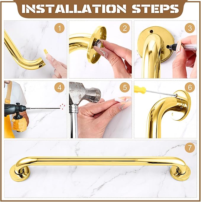 Tatuo 4 Pack Showers Grab Bars for Bathtubs 304 Stainless Steel Bathroom Safety Handrails Anti Slip Handles Grab Bars for Elderly, Senior, Pregnant (Gold,16 Inch)