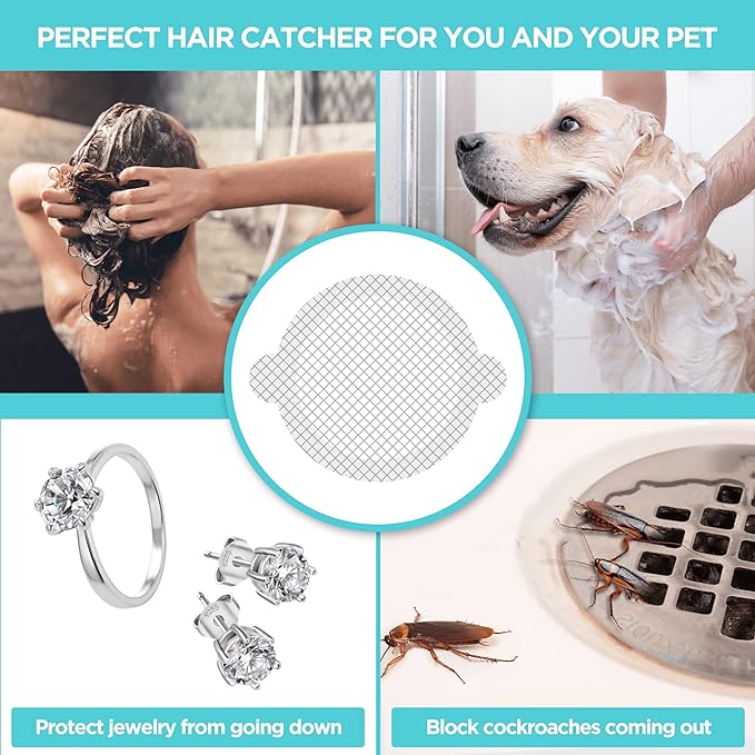 25 Pack Disposable Shower Drain Hair Catcher Mesh Stickers - Peel & Stick Drain Strainers to Prevent Clogs, Strong Waterproof Adhesive, Mess-Free Disposable Drain Covers for Shower & Bathtub