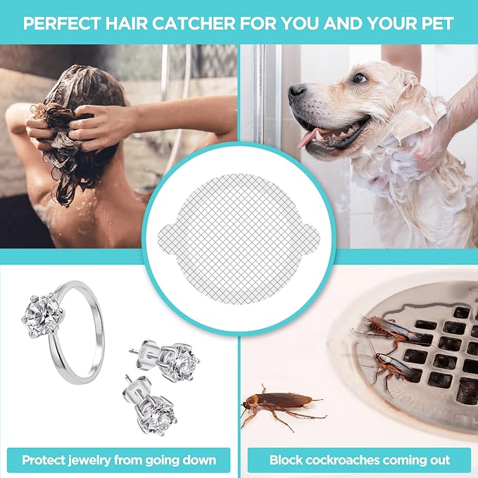 100 Pack Disposable Shower Drain Hair Catcher Mesh Stickers - Peel & Stick Drain Strainers to Prevent Clogs, Strong Waterproof Adhesive, Mess-Free Disposable Drain Covers for Shower & Bathtub