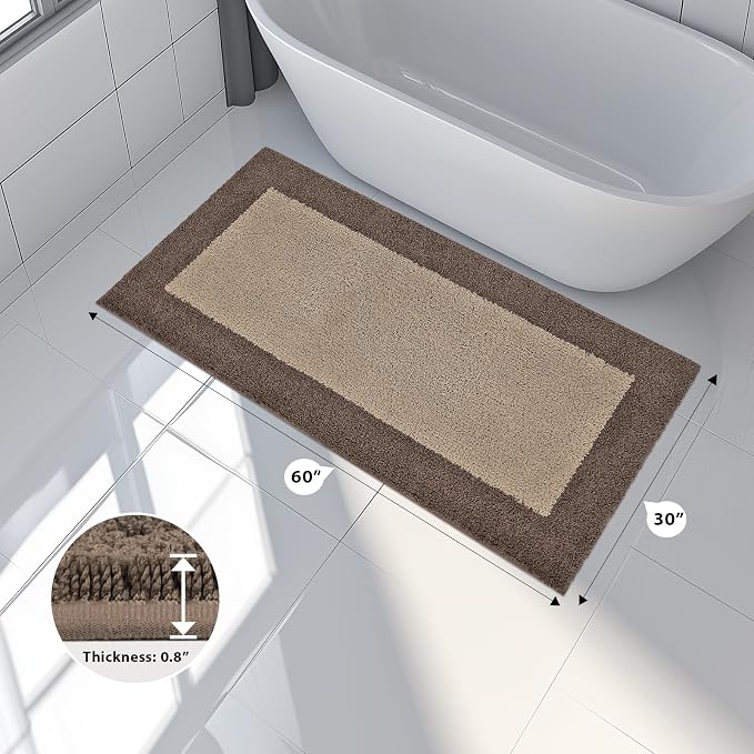 anllugs Bathroom Rugs 30" x 60", Non-Slip Extra Soft Absorbent Bath Rugs, Machine Washable Quick Dry Bath Mats for Bathroom Floor, Shower, Bathtub and Sink, Taupe & Dark Brown