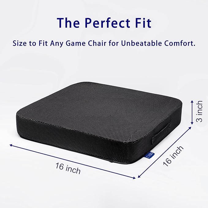 Ifoam Gel Infused Memory Foam Layer Wheelchair Cushion - Seat Cushion for Wheelchair-Office Chair, Kitchen Chair-Pressure Sore and Tailbone Pain Relief-High Dense Polyfoam Base (Black, 16×16×3 inch)