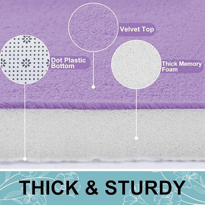 Smiry Memory Foam Bath Mat 24x16, Extra Soft and Absorbent Bathroom Mats, Non Slip Washable Carpet for Floor, Shower and Tub, Purple