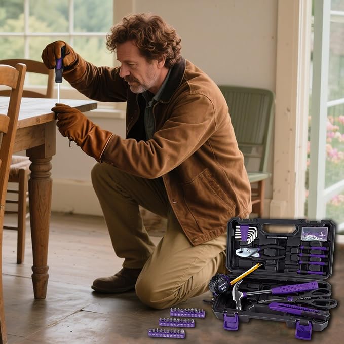 CARTMAN Home Tool Set Kit, Basic Household Hand Tools with Storage Case Purple