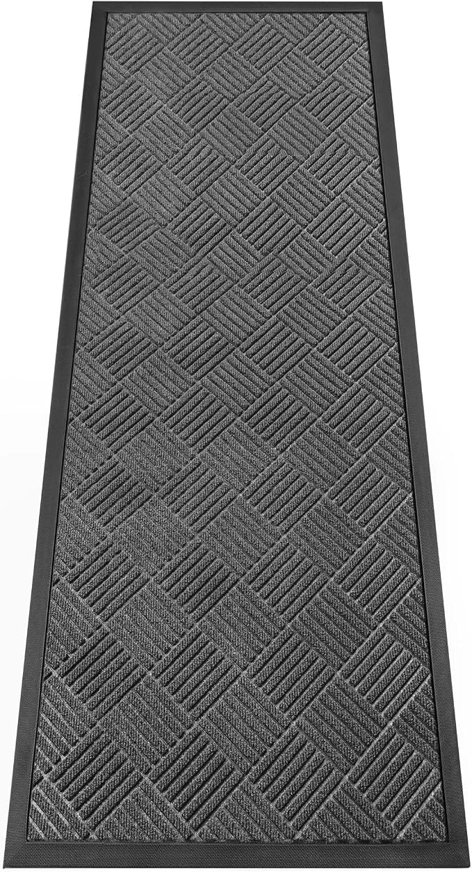 Indoor Outdoor Door Mat, 6’x 2' Doormat for Entryway, Rubber Backing Non Slip Front Door Mat Outside Entrance, Super Absorbent Commercial Floor Mat for Home Office, Gray