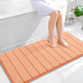 OLANLY Memory Foam Long Bathroom Rugs Runner 47x24, Super Soft Absorbent Bath Mat, Quick Dry, Machine Washable Shower Floor Rugs, Bathmat Carpet, Bathroom Home Decor Accessories, Peach