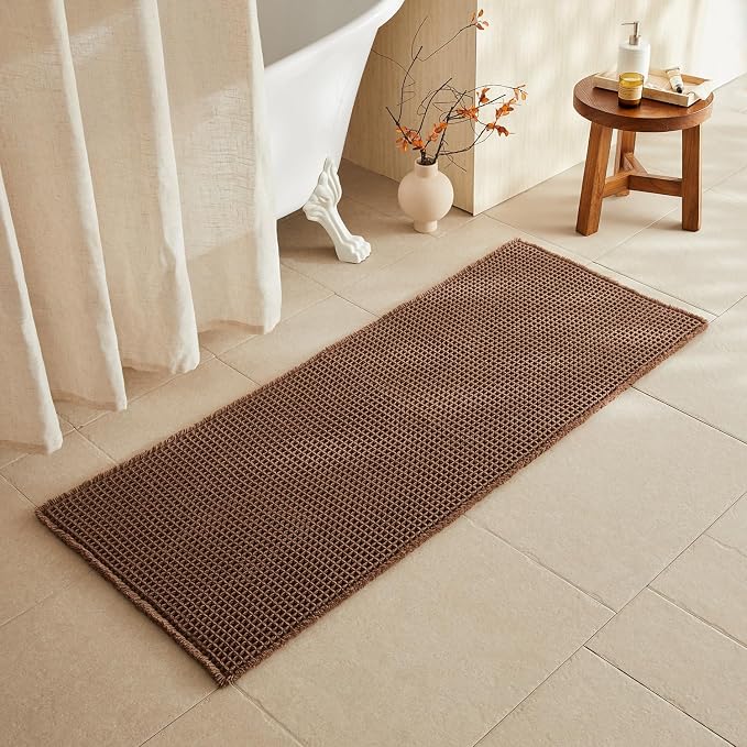 TYUU Waffle Runner Rug Bathroom, Long Boho Bathroom Rugs Non Slip Washable Super Absorbent Quick Dry Farmhouse Bath Decor, 60"x24" Mocha