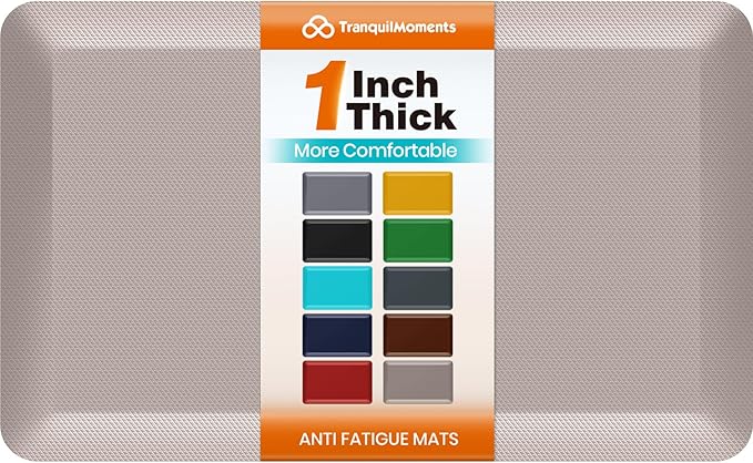 Kitchen Mats for Floor, 1 Inch Extra-Thick Kitchen Rugs, Non-Slip & Waterproof Standing Desk Mat, Comfort Anti Fatigue Mats for Kitchen Floor, Home, Sink, Office (20" X 32", Khaki)