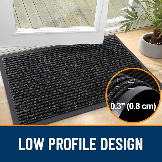 OLANLY Front Door Mat Indoor Outdoor Entrance, 2-Pack 29.5 x 17 Inch, Waterproof Heavy Duty Doormat, Fade Resistant, Low Profile, Easy Clean Patio Porch Welcome Floor Mats for Entry, Off-Black