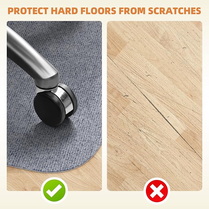 Office Chair Mat for Hardwood and Tile Floor, 48" x 36" Computer Desk Chair Mat, Anti-Slip Mat for Rolling Chair, Large Floor Protector for Home Office, Light Gray